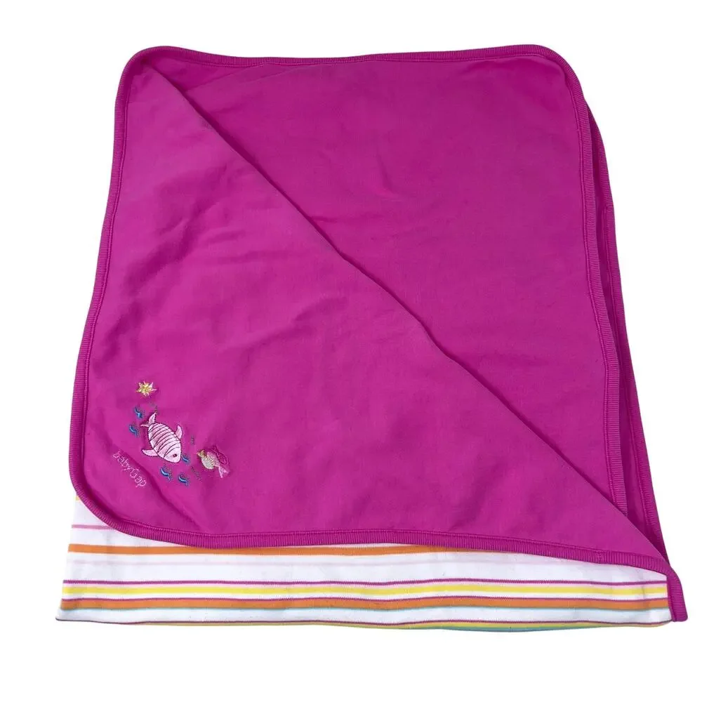 Baby‎ Gap Vintage Blanket Cotton Reversible Pink Striped Tropical Fish 2003